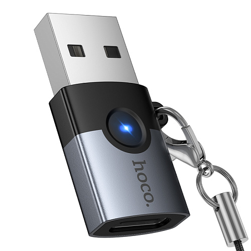 Переходник с USB 3.0 (папа) на Type-C (мама), UA46B, HOCO, серый