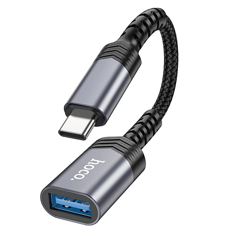 Переходник Type-C (папа) - USB-A 3.0 (мама), UA24, HOCO, с проводом, черный