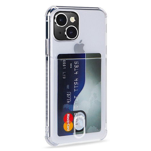Чехол силиконовый для iPhone 14 (6.1), с карманом для карты, X-CASE, прозрачный