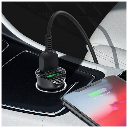 Автомобильное зарядное устройство, 2 USB 3.0 QC (Z39), 18W, HOCO, черный