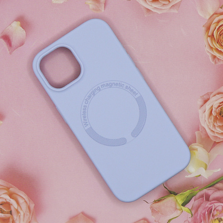 Чехол-накладка для iPhone 15, Silicon Case, магнитный (MagSafe), без лого, X-CASE, светло-голубой