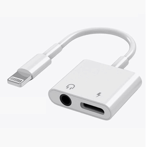 Переходник с Lightning на наушники Jack+зарядка Lightning, GL043, белый