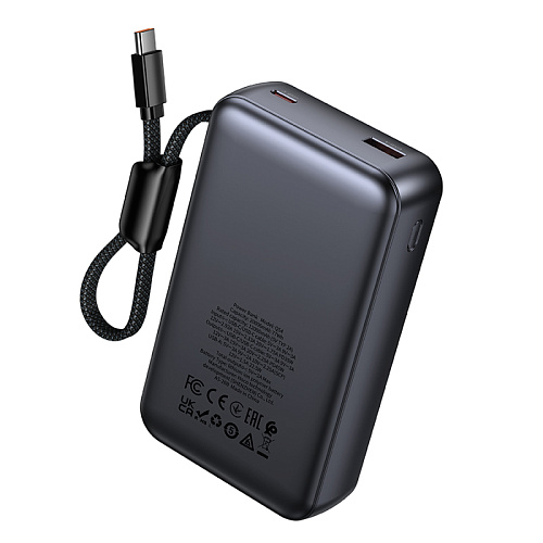 Универсальный Доп. Аккумулятор 20000mAh, Q54, HOCO, выход 1 USB (22.5W) + 1 PD (45W), кабель: Type-C 45W, черный