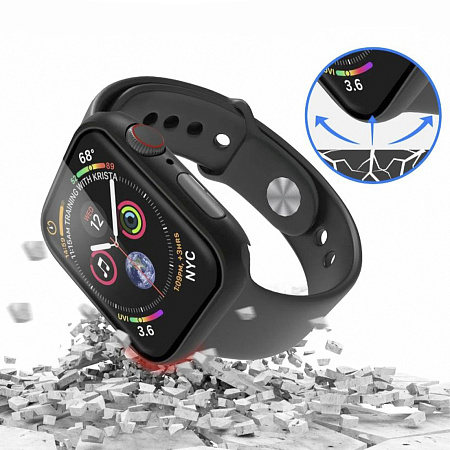 Защитное стекло с чехлом для Apple Watch 42mm, ударопрочный, цвет черный