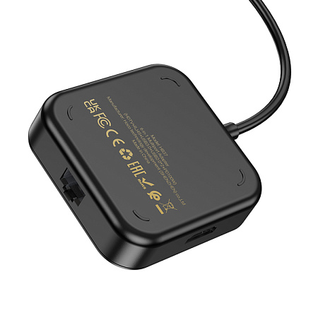 USB Хаб (HB37) с 1 Type-C на HDMI+RJ45+1 USB 3.0+2 USB 2.0+1 PD, HOCO, черный