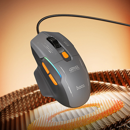 Проводная мышь игровая с RGB подсветкой, GM52, HOCO, вес 92 г, черный с серым