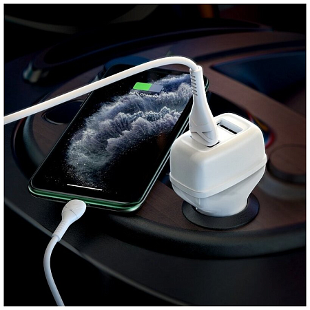 Автомобильное зарядное устройство, 2 USB 2.4A (Z36), usb cable micro, HOCO, белый