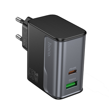 Сетевое зарядное устройство, 1 PD 45W + 1 USB 3.0 QC (CS74A), HOCO, черный