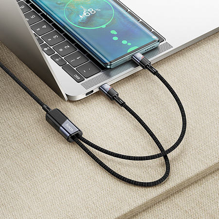Кабель с 1 Type-C на 2 Type-C, U139, HOCO, 100W, цвет черный