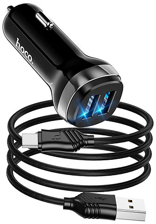 Автомобильное зарядное устройство, 2 USB 2.4A (Z40), HOCO, черный