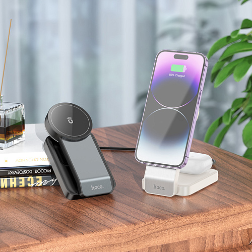 Беспроводное зарядное устройство, CQ3, HOCO, 3-в-1, часы+телефон+наушники, черный