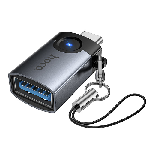 Переходник OTG Type-C, Type-C (папа) на USB 3.0 (мама), UA46C, HOCO, серый
