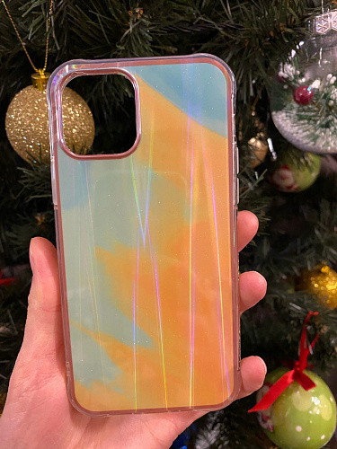 Чехол силиконовый для iPhone 12 (6.1)/12 PRO (6.1), переливающийся, X-CASE, салатовый с желтым