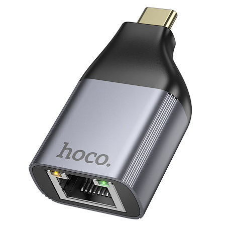 Переходник с Type-C на RJ45, UA35, HOCO, металлический черный
