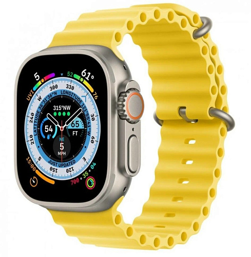 Ремешок на руку для Apple Watch 42/44/45/49 мм, силиконовый ребристый, желтый