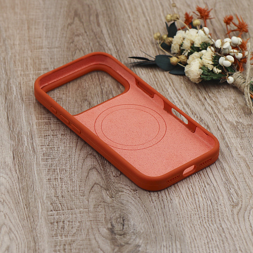 Чехол-накладка для iPhone 17 Pro, Silicon Case, магнитный (MagSafe), с дизайном, без лого, X-CASE, оранжевый