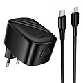 Сетевое зарядное устройство, 1 PD 20W + 1 USB 3.0 QC (CS101A), HOCO, Type-C to Type-C, складное, черный