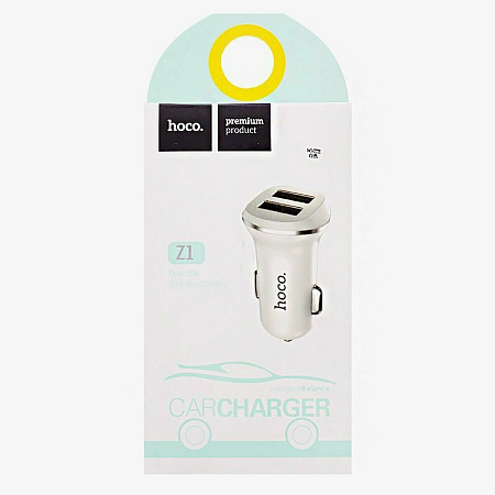 Автомобильное зарядное устройство, 2 USB 2.1A (Z1), usb cable lightning, HOCO, белый