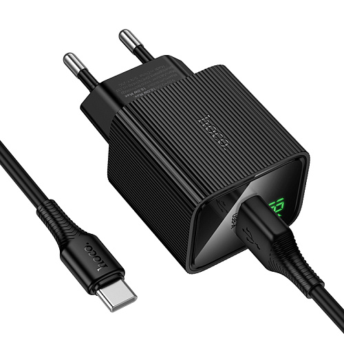 Сетевое зарядное устройство, 1 USB 3.0 QC (CS81A), HOCO, Type-C, с дисплеем, черный