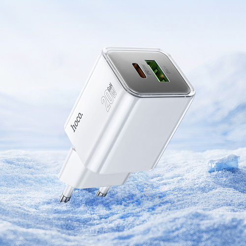 Сетевое зарядное устройство, 1 USB 3.0 QC+1 PD 20W (N46), HOCO, белый