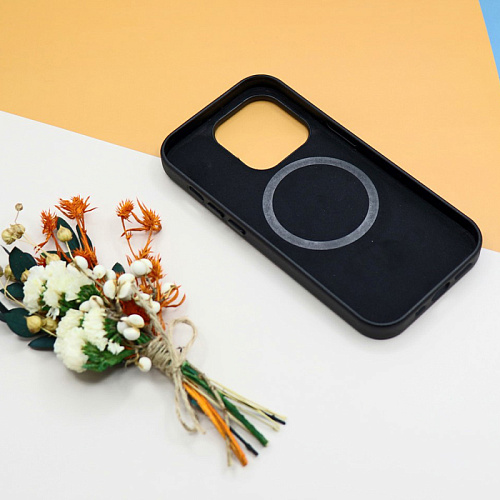 Чехол-накладка для iPhone 15 Pro, экокожа, магнитный (MagSafe), без лого, X-CASE, черный