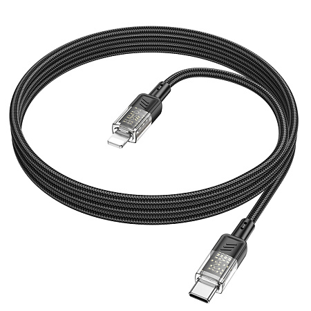Кабель Lightning to Type-C (PD), HOCO, U129, 1.2м, черный с прозрачным