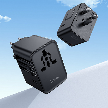 Переходник на розетку (все виды), 3 PD+2 USB, AC32, HOCO, черный