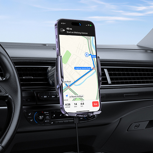 Держатель автомобильный на решетку с беспроводной зарядкой автоматический, CA202 Plus, HOCO, черный