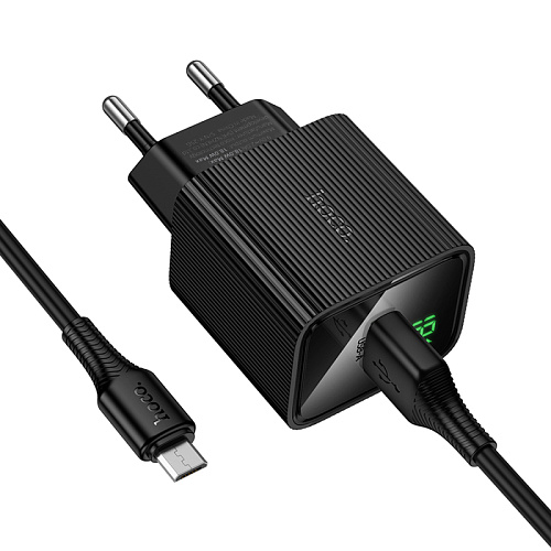 Сетевое зарядное устройство, 1 USB 3.0 QC (CS81A), HOCO, Micro, с дисплеем, черный