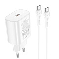 Сетевое зарядное устройство, 1 PD 25W (N22), HOCO, Type-C to Type-C, Безопасный сертификат, белый