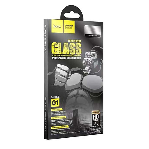 Защитное стекло для iPhone 15/16, G1, HOCO, Flash attach full screen silk screen HD tempered glass, черное