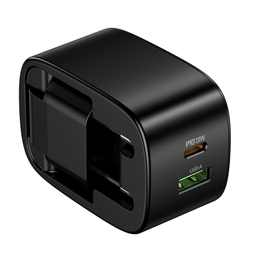 Сетевое зарядное устройство, 1 PD 20W + 1 USB 3.0 QC (CS101A), HOCO, складное, черный