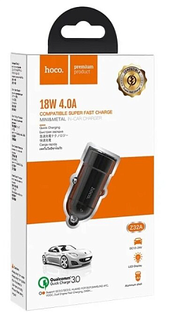 Автомобильное зарядное устройство, 1 USB 18W, QC3.0 (Z32A), HOCO, черный