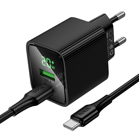 Сетевое зарядное устройство, 1 PD 20W + 1 USB 3.0 QC (CS83A), HOCO, Type-C to Type-C, с дисплеем, черный