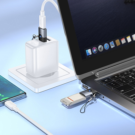 Переходник с USB 3.0 (папа) на Type-C (мама), UA46B, HOCO, серый