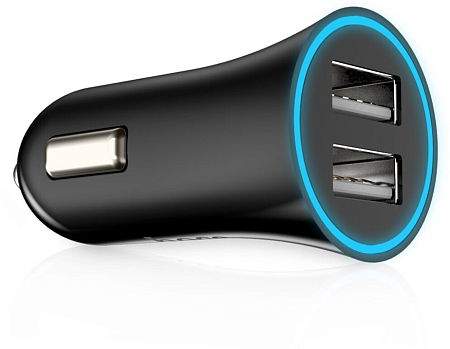 Автомобильное зарядное устройство, 2 USB 2.4A (UC204), HOCO, черный