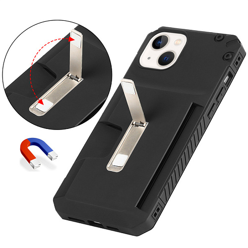 Чехол силиконовый для iPhone 14 Plus (6.7), с карманом для карты, противоударный с подставкой, DU DU, черный