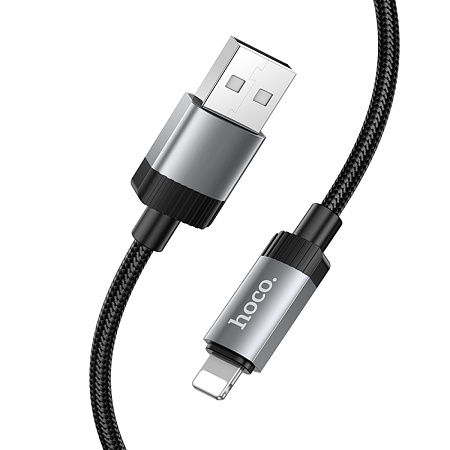 USB дата кабель Lightning, HOCO, X117, 1 метр, цвет черный, ток до 2.4А