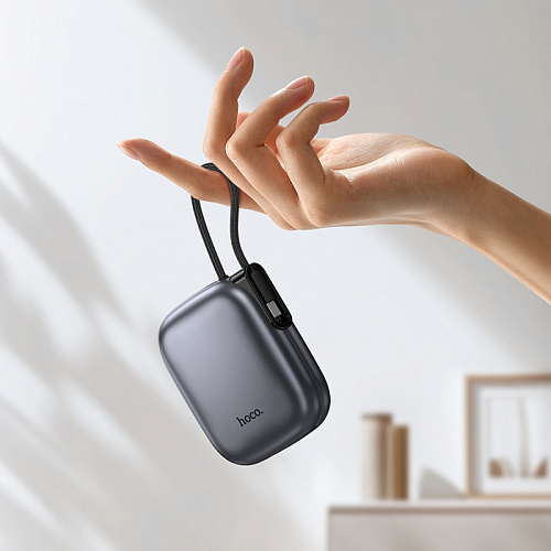 Универсальный Доп. Аккумулятор 10000mAh, Q49, HOCO, выход 1 PD (20W), кабель: Type-C, Lightning, с дисплеем, серый