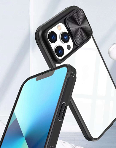 Чехол силиконовый для iPhone 14 Pro (6.1), с выдвижной защитой камеры, X-CASE, черный