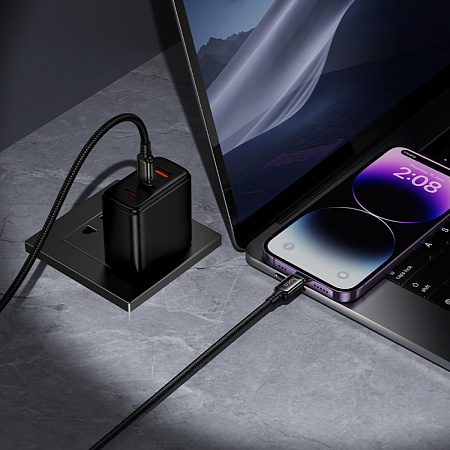 Кабель Lightning to Type-C (PD), HOCO, X127, 1м, оплетка, 30W, черный