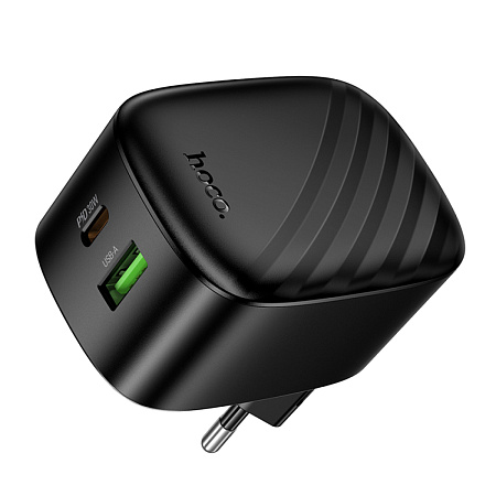 Сетевое зарядное устройство, 1 PD 30W + 1 USB 3.0 QC (CS102A), HOCO, складное, черный