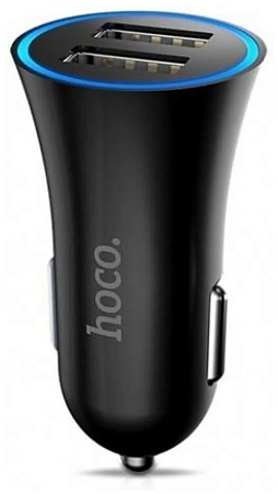 Автомобильное зарядное устройство, 2 USB 2.4A (UC204), HOCO, черный