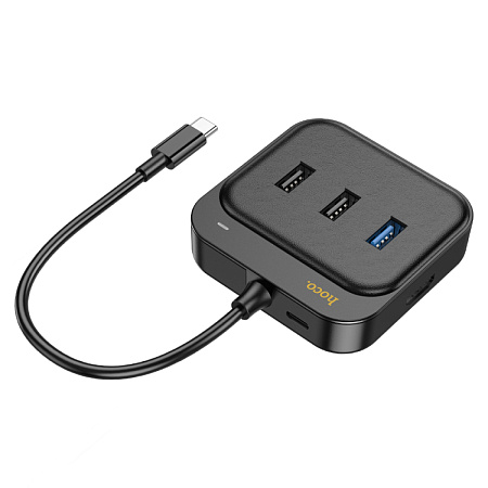 USB Хаб (HB38) с 1 Type-C на HDMI+SD/TF+1 USB 3.0+2 USB 2.0+1 PD, HOCO, черный