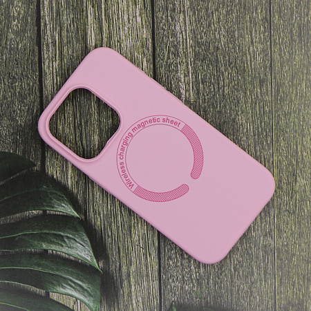 Чехол-накладка для iPhone 15 Pro, Silicon Case, магнитный (MagSafe), без лого, X-CASE, бледно-розовый