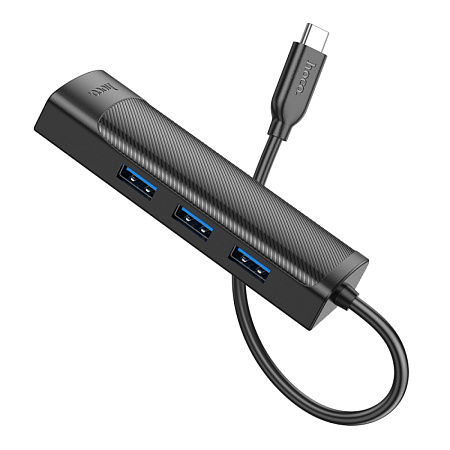 USB Хаб (HB42) с 1 Type-C на 3 USB 3.0+RJ45, HOCO, L=0.2M, черный