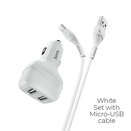 Автомобильное зарядное устройство, 2 USB 2.4A (Z36), usb cable micro, HOCO, белый