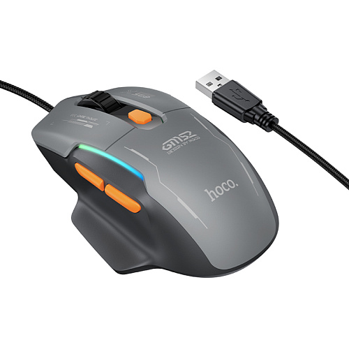 Проводная мышь игровая с RGB подсветкой, GM52, HOCO, вес 92 г, черный с серым