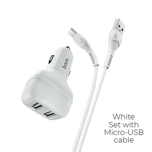 Автомобильное зарядное устройство, 2 USB 2.4A (Z36), usb cable micro, HOCO, белый