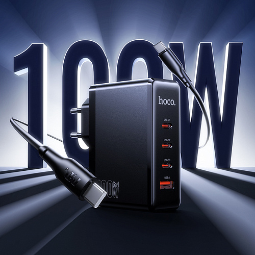 Сетевое зарядное устройство, 3 PD 65W/30W + 1 USB 18W (N85), HOCO, Type-C to Type-C, черный